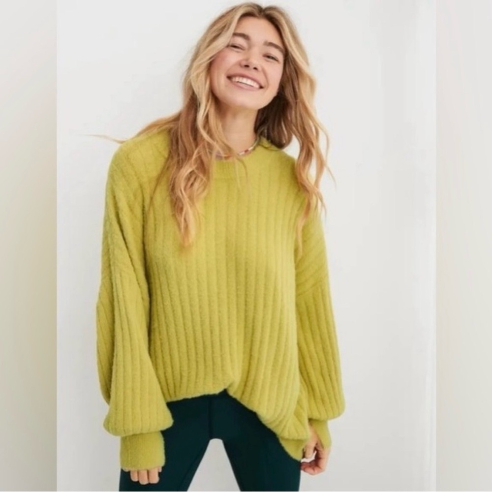 Aerie Oversized Ribbed Sweater Green